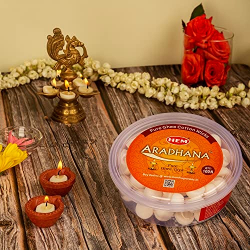 Hem Aradhna Pure Ghee Diya with Batti Pack of 100 Diyas | Pooja Room Items for Home | Wax Free | Ghee Wicks for Prayers, Rituals & Special Occasions | Burning Time: 30 mins - Image 2
