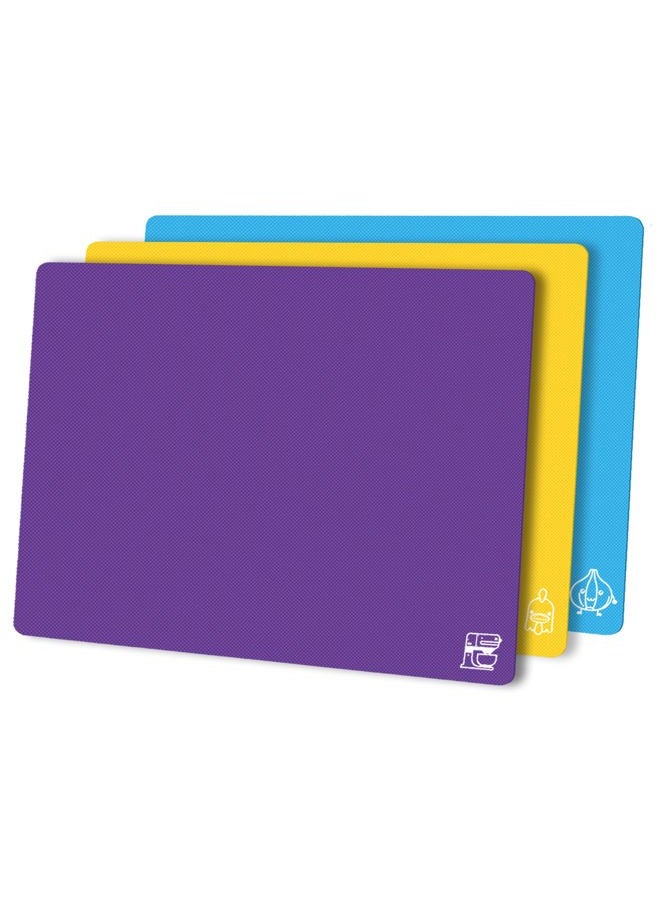 ZVP Flexible Plastic Cutting Boards for Kitchen Set of 3, Chopping Boards with Food Icon, Non-Slip Cutting Mats for Meat, BPA Free, Dishwasher Safe - Image 1