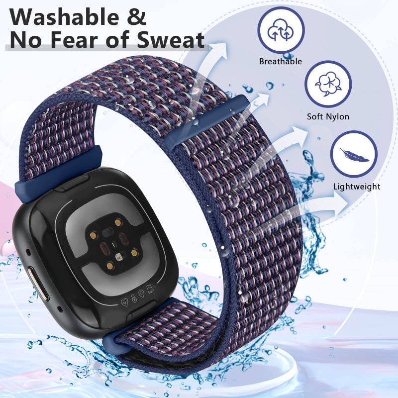 Bcuckood Nylon Loop Compatible with Fitbit Sense 2/Fitbit Sense/Fitbit Versa 4/Fitbit Versa 3 Bands, Women Men Soft Nylon Adjustable Breathable Strap Solo Loop Replacement Wristband - Image 4
