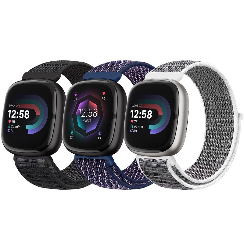 Bcuckood Nylon Loop Compatible with Fitbit Sense 2/Fitbit Sense/Fitbit Versa 4/Fitbit Versa 3 Bands, Women Men Soft Nylon Adjustable Breathable Strap Solo Loop Replacement Wristband - Image 1