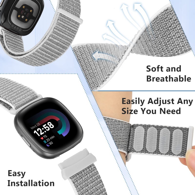 Bcuckood Nylon Loop Compatible with Fitbit Sense 2/Fitbit Sense/Fitbit Versa 4/Fitbit Versa 3 Bands, Women Men Soft Nylon Adjustable Breathable Strap Solo Loop Replacement Wristband - Image 2