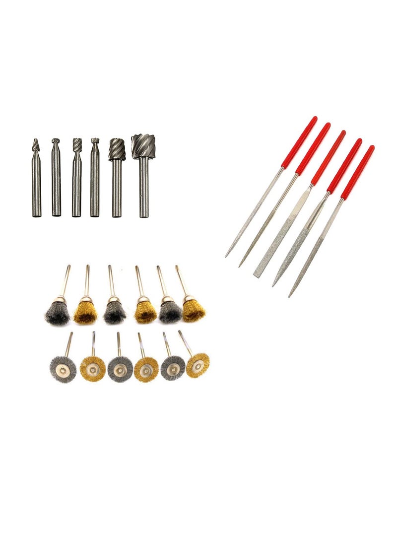 Digital Craft Digital Craft Rotary Tool Die Grinder Accessory Kit DIY Crafts Kit All in One Items DIY Works 6Pc HSS Rotary Burs Set12Pc Wire Brush Set5Pc Diamond File Set 