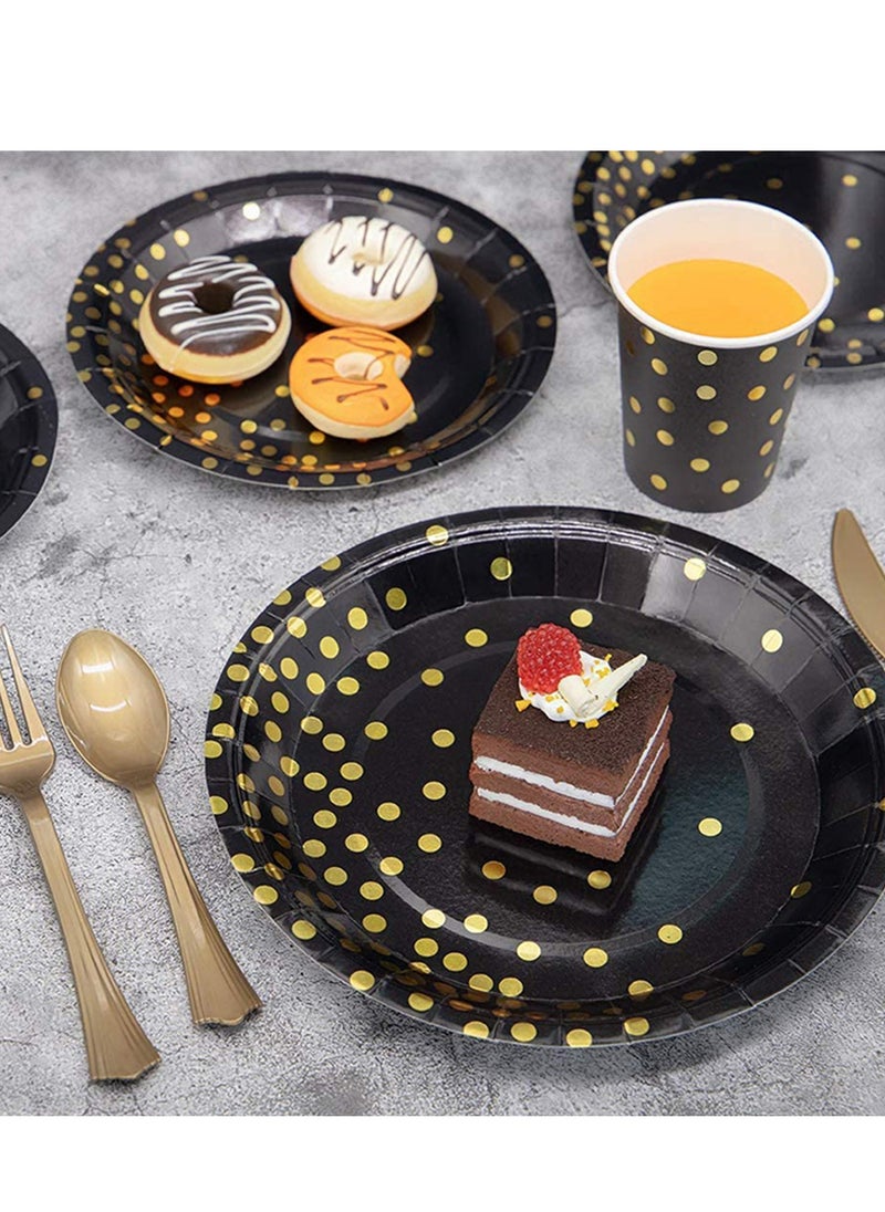 HomarKet 201 Pcs Serves 25 Heavy Duty Black Gold Disposable Party Supplies With Paper Party Plates, Napkins, Cups, Spoons, Forks For Wedding, Birthday, Anniversary, Graduation Dinnerware Set  - Image 4