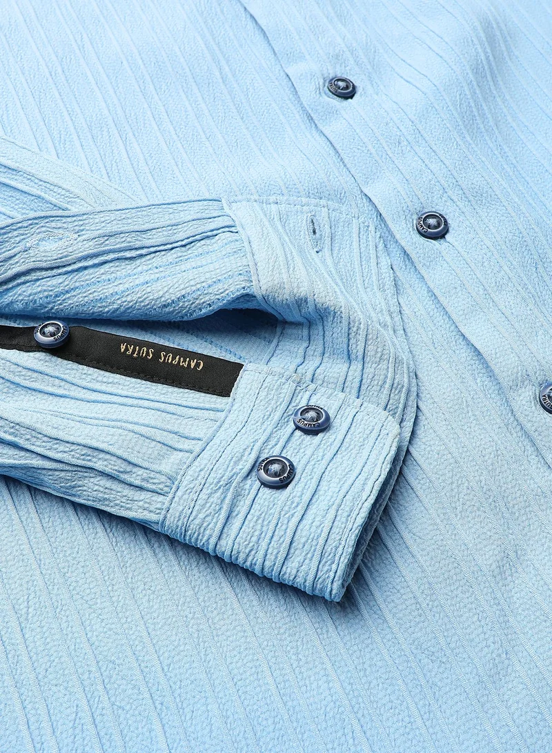 Campus Sutra  Men's Powder Blue Self-Design Striped Shirt for Men | Best Price UAE