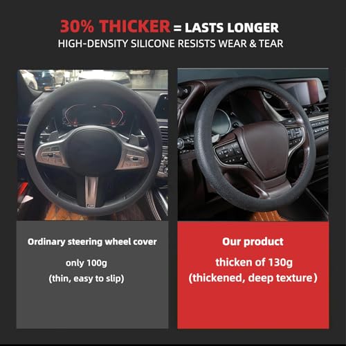 Qiyibei 30% Thicker Universal Stretchy Silicone Steering Wheel Cover for 14” 15” 16” Wheels - Anti-Slip Grip & Enhanced Control for Men & Women, All Weather Protection (Brown) - Image 2