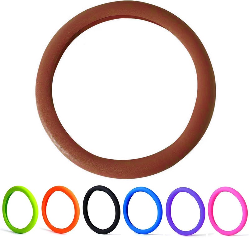 Qiyibei 30% Thicker Universal Stretchy Silicone Steering Wheel Cover for 14” 15” 16” Wheels - Anti-Slip Grip & Enhanced Control for Men & Women, All Weather Protection (Brown) - Image 1