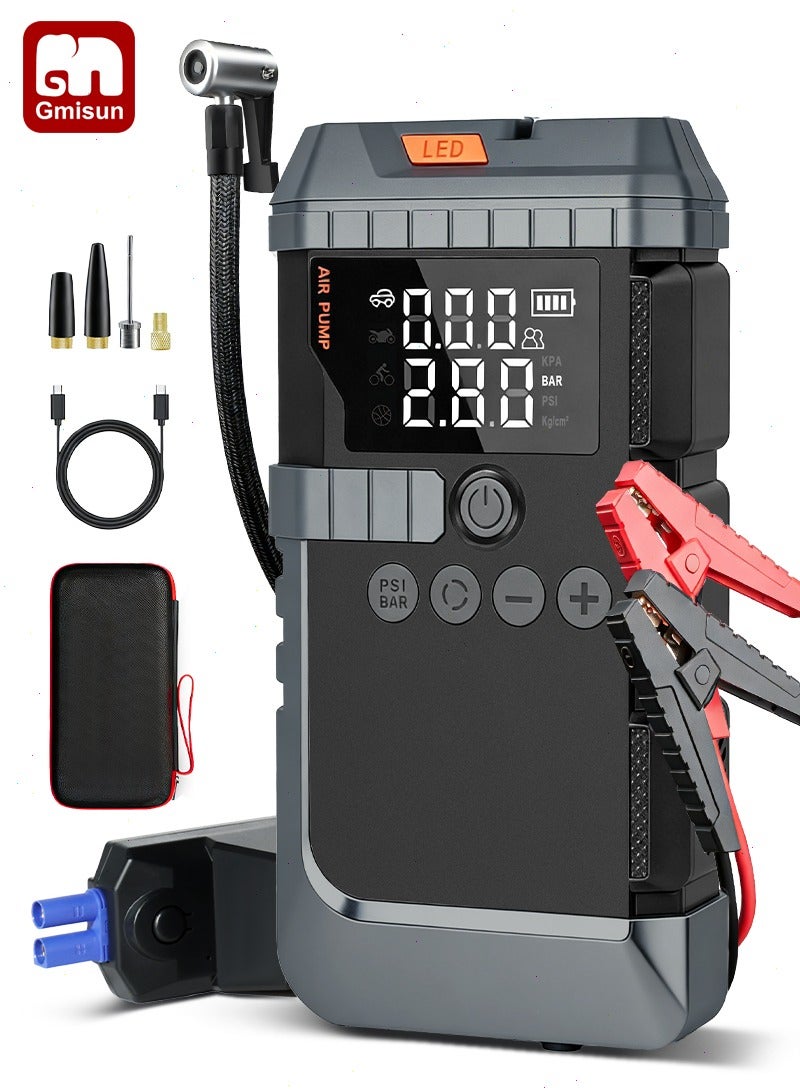 جميسون جهاز اشتراك سيارة متنقل 3750A مع ضاغط هواء ذكي 150PSI وسعة 74Wh وحماية IP54، اشتراك بطاريه سياره مع إضاءة LED ووضع SOS وكشف تلقائي لضغط الإطارات - Image 1