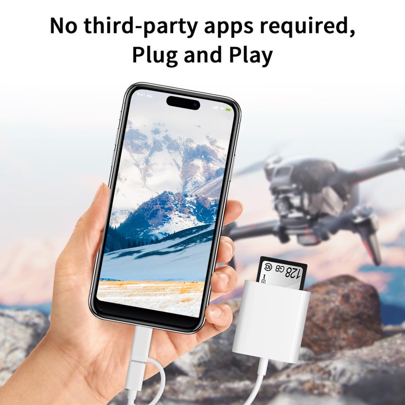 SUNTRSI SD Card Reader for iPhone iPad Camera with USB C, Dual Card Slot Memory Card Reader Supports SD and TF Card Trail Camera Viewer SD Card Adapter Portable Micro SD Card Reader No App Plug and Play - Image 5