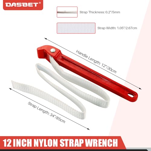 DASBET 12 Inch Strap Wrench Pipe Adjustable Nylon Strap Pipe Wrench Double Layered Oil Filter Strap Wrench Handle Nylon Belt - Image 3