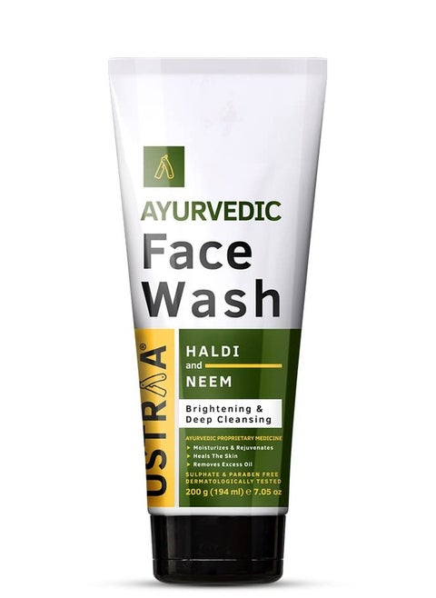 Ustraa Ayurvedic Haldi Neem Face Wash 200g Brightening Deep Cleansing No Sulphate No Paraben