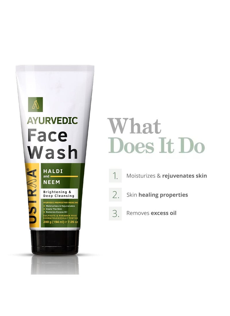 Ustraa - Ustraa Ayurvedic Haldi Neem Face Wash 200g Brightening Deep Cleansing No Sulphate No Paraben - Image 1