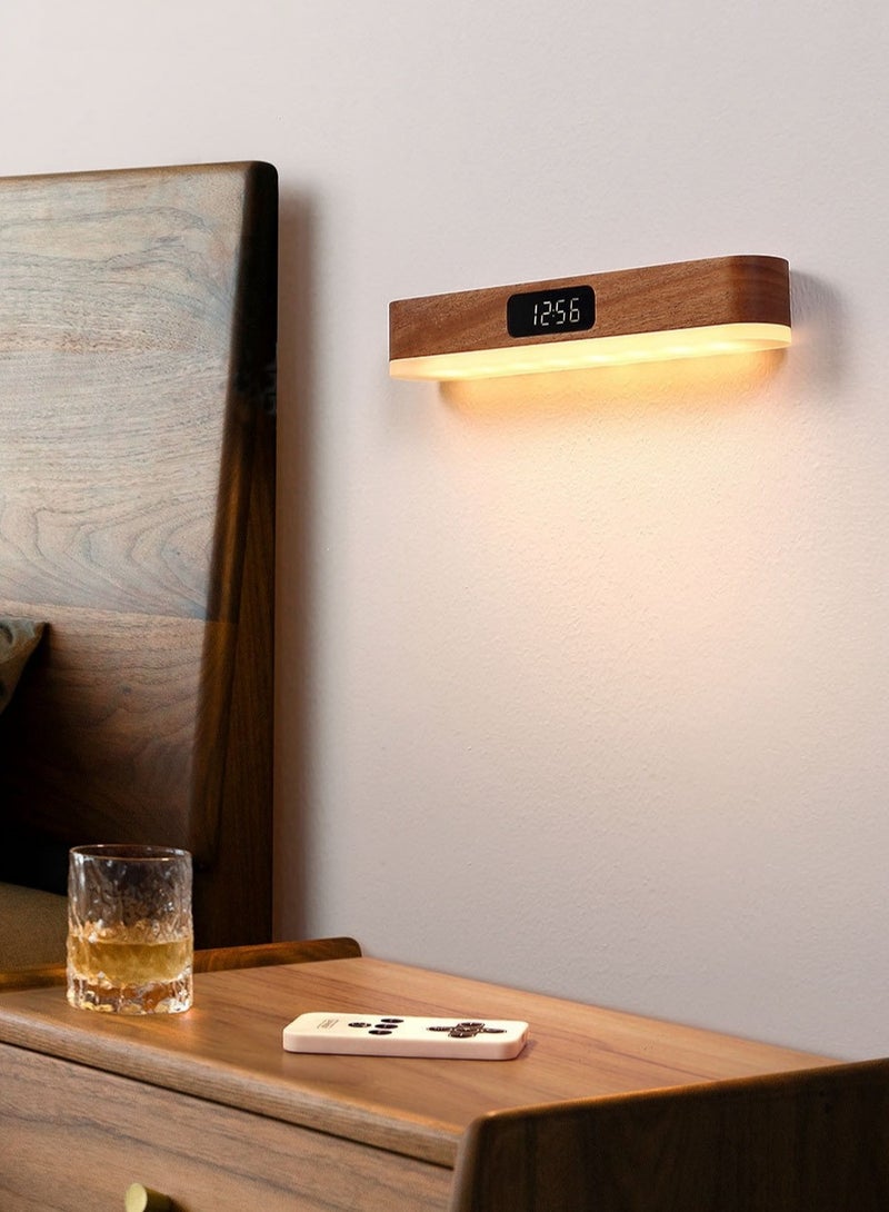Wall Lamp，LED Wood Wall Lamp with Clock, Magnetic Night Light with Adjustable 3 Light Colors, Battery Operated USB Rechargeable LED Night Light with Romote Control Bedside Lamp for Bedrooms, Living Room - Image 5