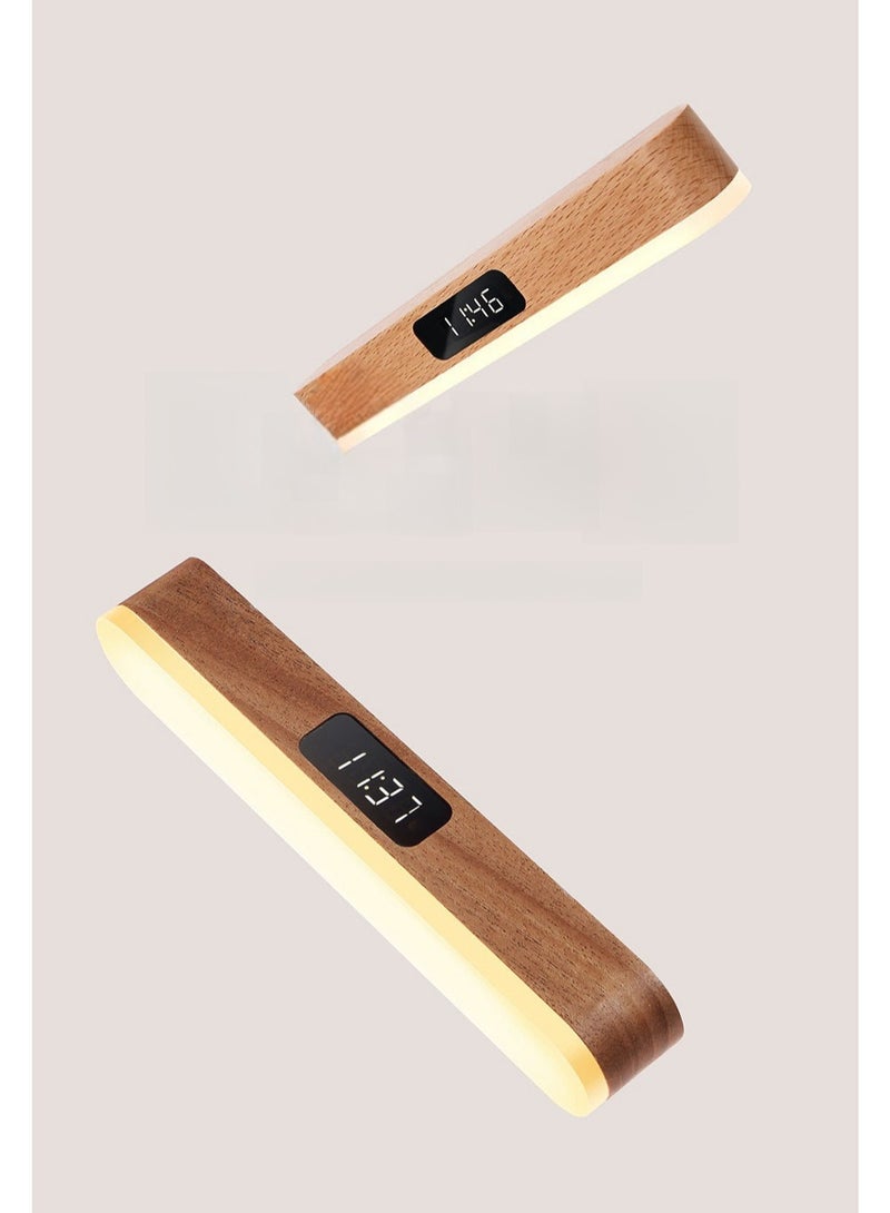 Wall Lamp，LED Wood Wall Lamp with Clock, Magnetic Night Light with Adjustable 3 Light Colors, Battery Operated USB Rechargeable LED Night Light with Romote Control Bedside Lamp for Bedrooms, Living Room - Image 4