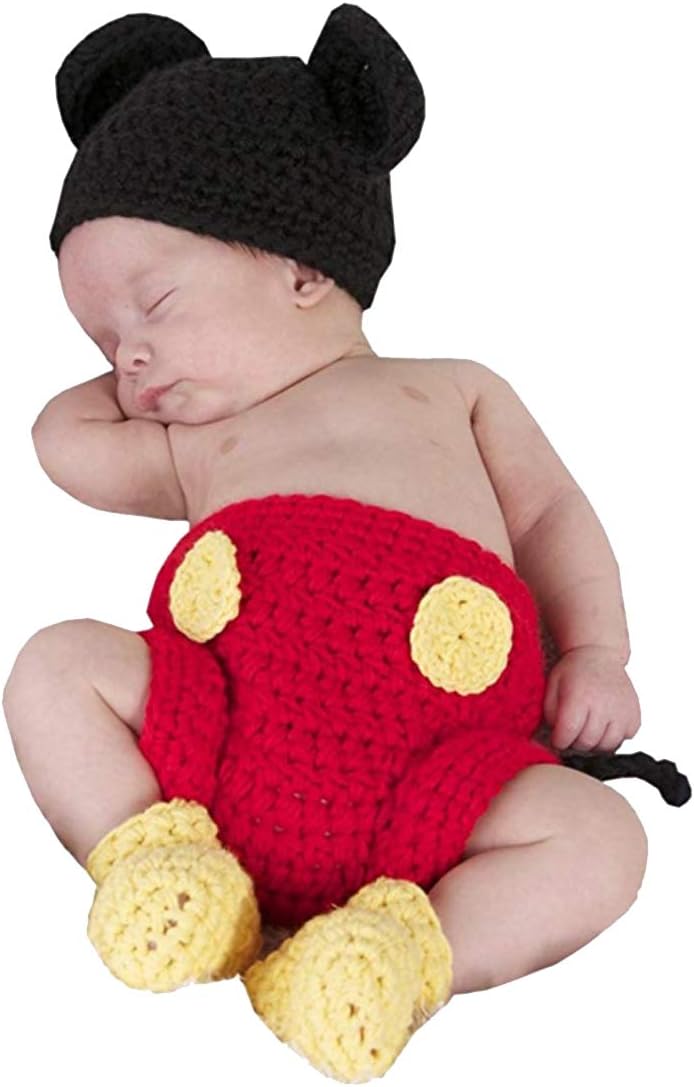 Photography Prop Baby Costume Cute Crochet Knitted Hat Cap Girl Boy Diaper Shoes Mouse - Image 1