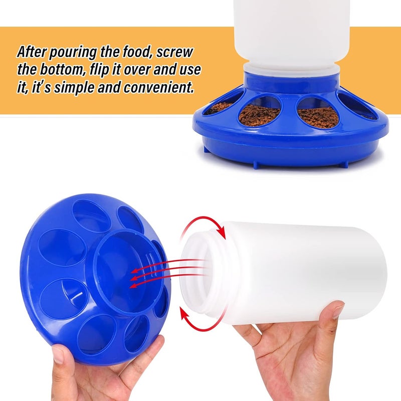 NAOEDEAH Chicken Feeder and Waterer Set Poultry Automatic Chicken Waterer Feeder Duck Chicken Coop Accessories Supplies Quail Chick Baby Chicken Feeders no Waste Bird Water Dispenser (Blue) - Image 3