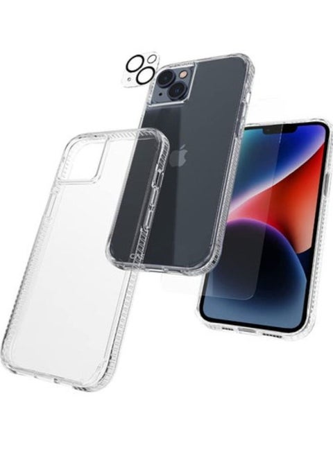 3-in 1 Shockproof Protective Magsafe compatible charging case cover For Apple iphone 13 with 3D Tempered Glass  Screen Protector Clear/black