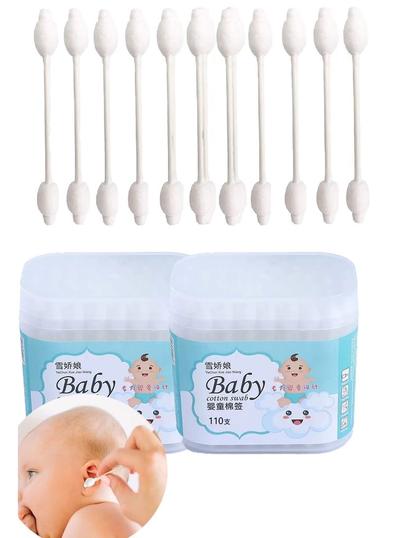 rocooart Baby Cotton Swabs, Organic Fragrance and Chlorine-Free Kids Safety Swabs, 100% Biodegradable Gentle Baby Qtips, Hypoallergenic Children Cotton Buds 220 sticks - Image 1