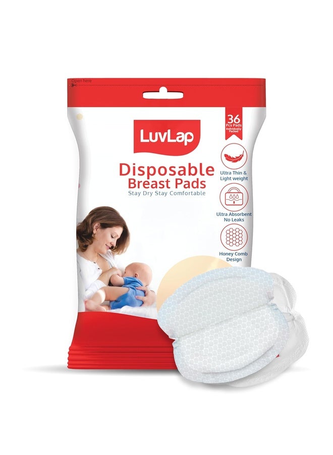 Luvlap Ultra Thin Honeycomb Nursing Breast Pads, 36pcs, Disposable Maternity Pads, Highly Absorbent & Soft, Discreet Fit Breastfeeding pad, New Resealable Pack - Image 1