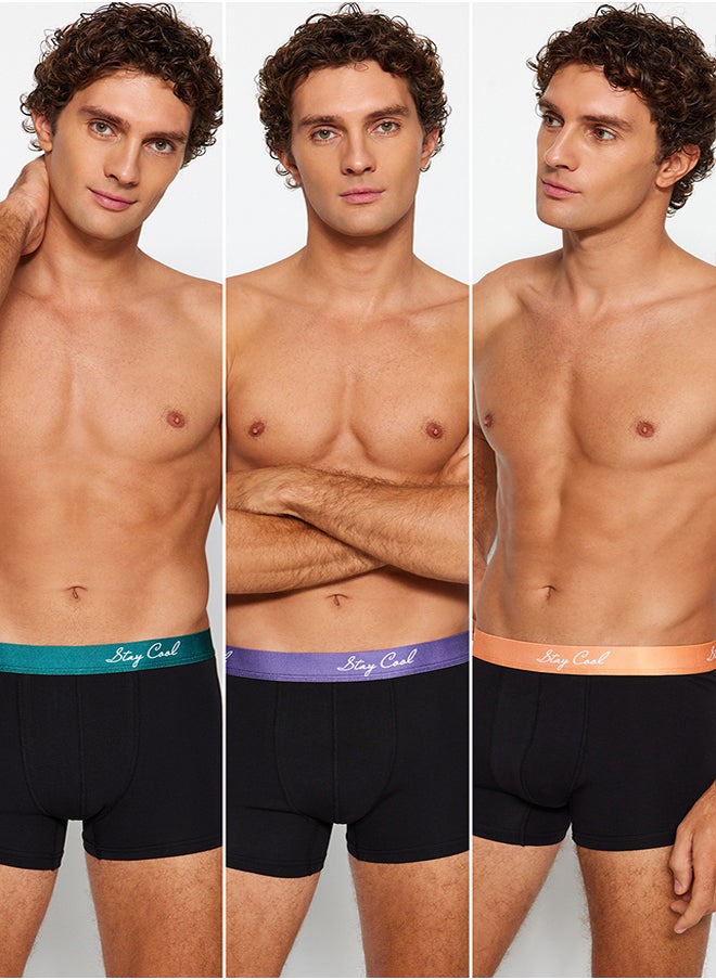 trendyol Pack of 3 Black Written Elastic Cotton Couple Boxers TMNAW24BX00019  - Image 2