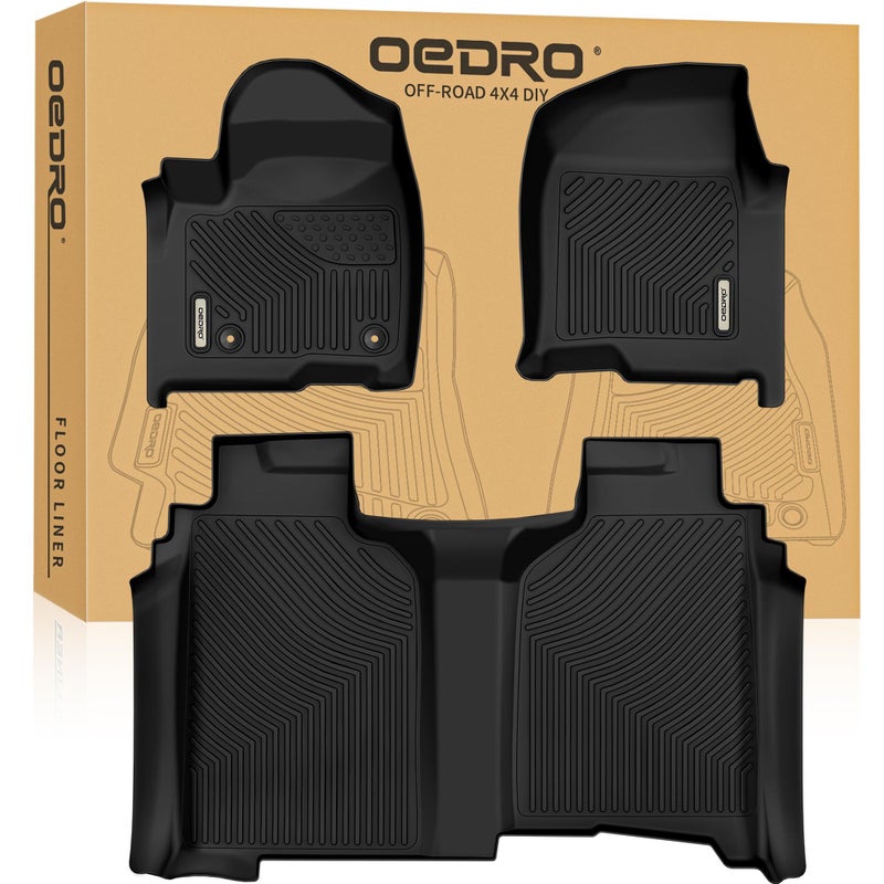 OEDRO Floor Mats Fit for 20192025 Chevy SilveradoGMC Sierra 1500 20202025 SilveradoSierra 2500HD3500HD Crew Cab TPE Floor Liner No Rear Underseat Storage Box