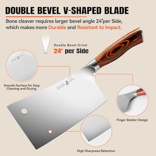 TUO Meat Cleaver, 7 inch Heavy Duty Bone Chopper, High Carbon German Stainless Steel Butcher Knife, Pakkawood Handle Kitchen Chopping Knife with Gift Box - Fiery Phoenix Series - Image 5