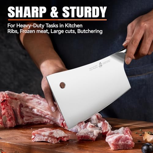 TUO Meat Cleaver, 7 inch Heavy Duty Bone Chopper, High Carbon German Stainless Steel Butcher Knife, Pakkawood Handle Kitchen Chopping Knife with Gift Box - Fiery Phoenix Series - Image 4