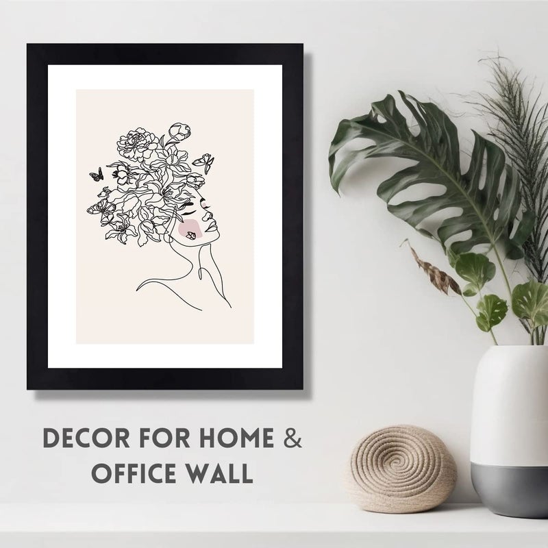 Interio Crafts Floral Style Women Line Art Framed Poster Boho Style Framed Poster for Living Room Bedroom Kitchen Office Room Decor Synthetic Wood 13 X 10 Inches Style 6 - Image 5