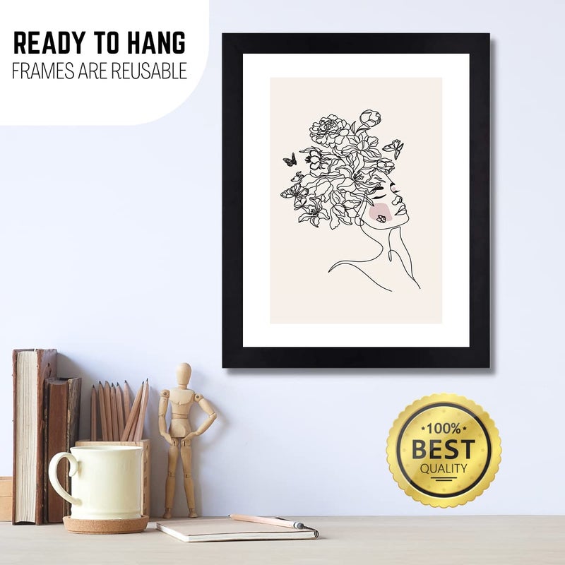 Interio Crafts Floral Style Women Line Art Framed Poster Boho Style Framed Poster for Living Room Bedroom Kitchen Office Room Decor Synthetic Wood 13 X 10 Inches Style 6 - Image 4