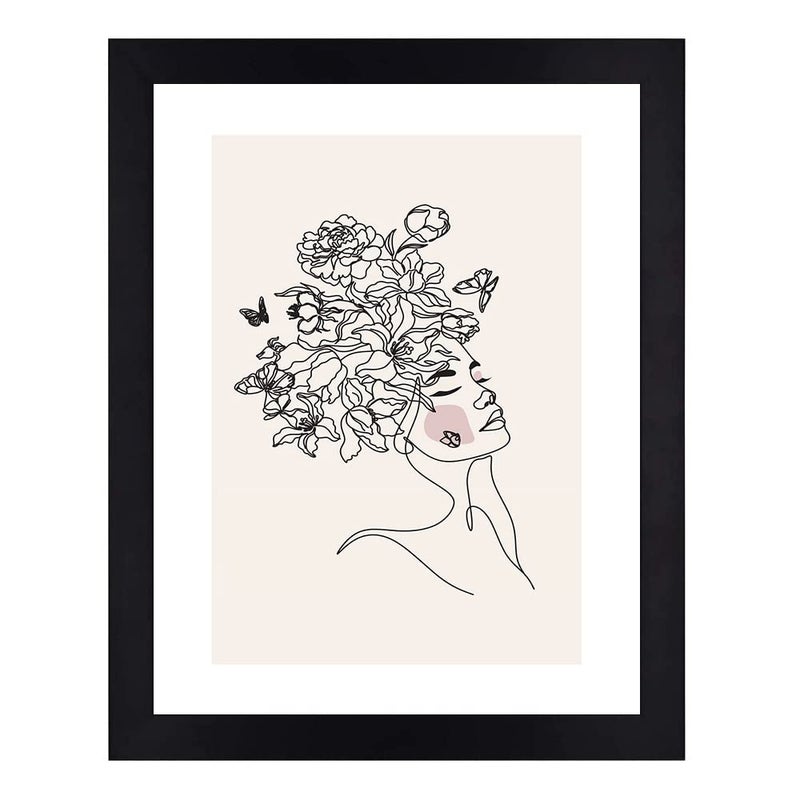 Interio Crafts Floral Style Women Line Art Framed Poster Boho Style Framed Poster for Living Room Bedroom Kitchen Office Room Decor Synthetic Wood 13 X 10 Inches Style 6 - Image 1