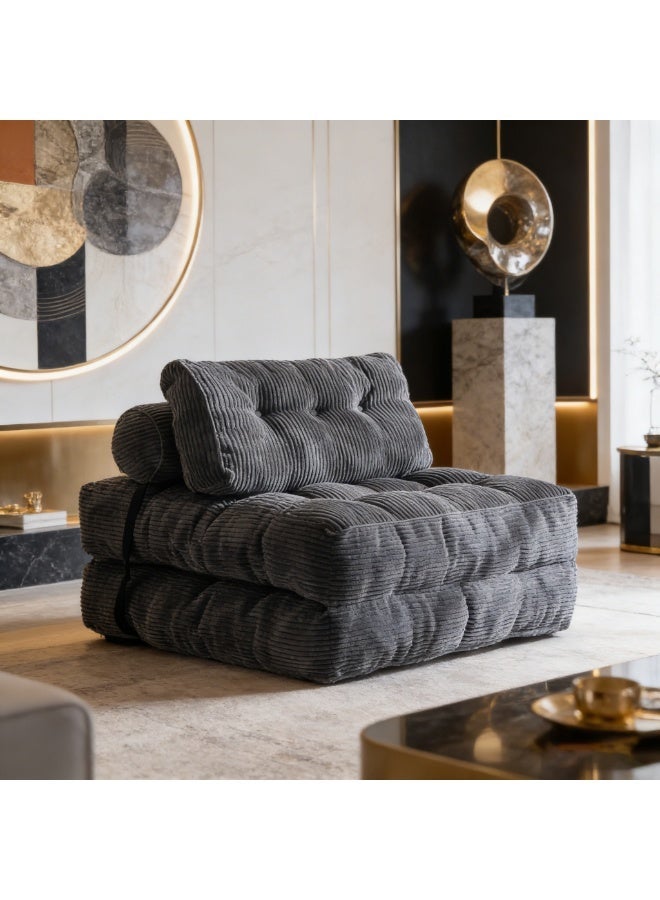 Anvanke Folding Sofa Bed, Convertible Sleeper Chair with Pillow, Foldable Mattress & Back Support, Portable Fold-Out Floor Sofa Lounge for Living Room Bedroom, Dark Grey Single Size - Image 1