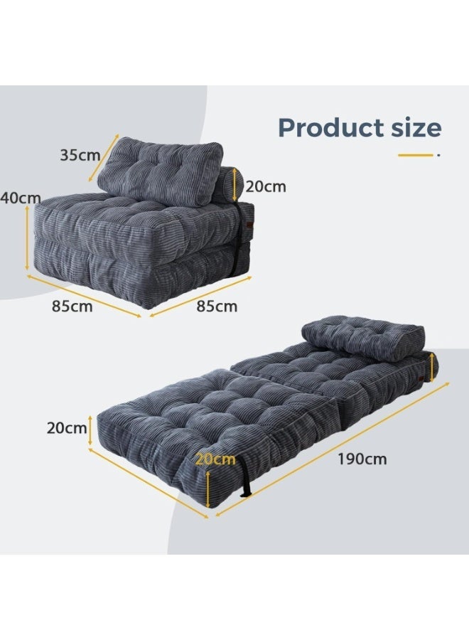 Anvanke Folding Sofa Bed, Convertible Sleeper Chair with Pillow, Foldable Mattress & Back Support, Portable Fold-Out Floor Sofa Lounge for Living Room Bedroom, Dark Grey Single Size - Image 2