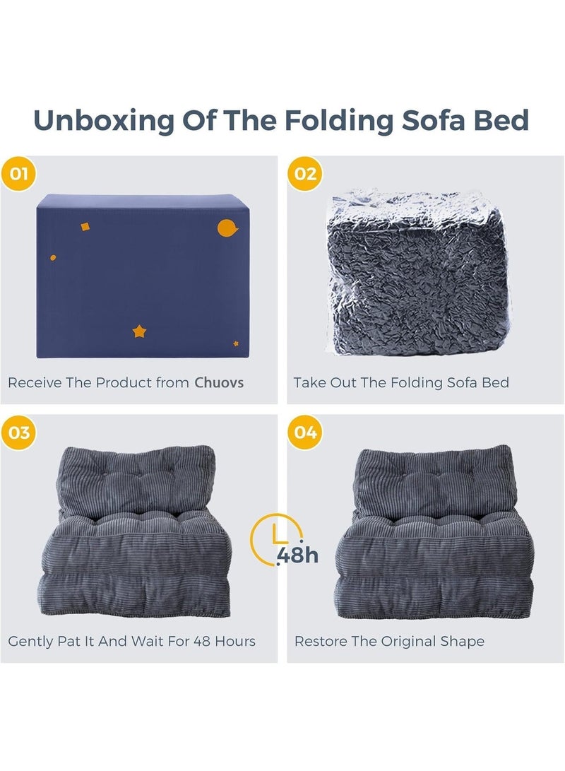 Anvanke Folding Sofa Bed, Convertible Sleeper Chair with Pillow, Foldable Mattress & Back Support, Portable Fold-Out Floor Sofa Lounge for Living Room Bedroom, Dark Grey Single Size - Image 4