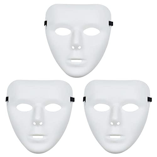 TSFGDYL 3 Pcs Halloween Mask, White Blank Face Masks for Halloween, Full Face Plastic Plain Costume Party Dance Crew for Hip Hop Dance - Image 1
