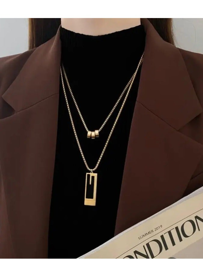 Home Clearance Sale Fashionable Titanium Steel Necklace With A Double-layered Sweater Chain, Adding A Touch Of Sophistication To Your Outfit. The New Versatile Pendant Accessory. - Image 1