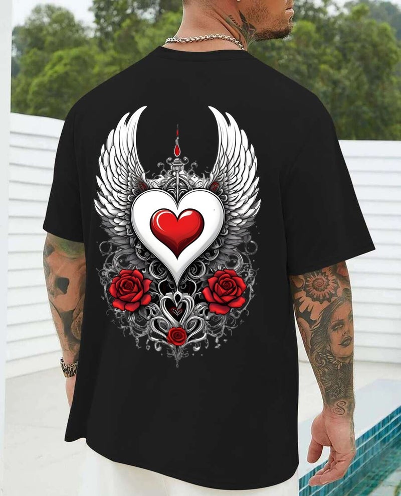 DIVIS Men's Black Graphic T-Shirt with Heart Design - Image 1