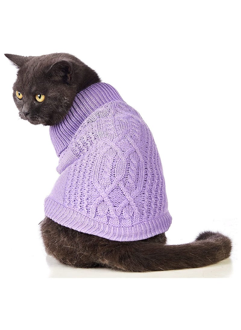 Cats Knitted Sweaters Turtleneck Knitted Sleeveless Cat Clothes Warm Winter Kitten Clothes Outfits for Cats or Small Dogs in Cold Season Purple M  - Image 1