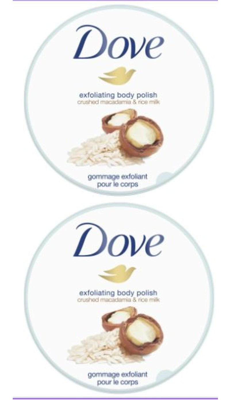 دوف مقشر الجسم دوف، برائحة المكاديميا وحليب الأرز، مع ربع كريم مرطب، ٢٢٥ مل، قطعتان - Image 2