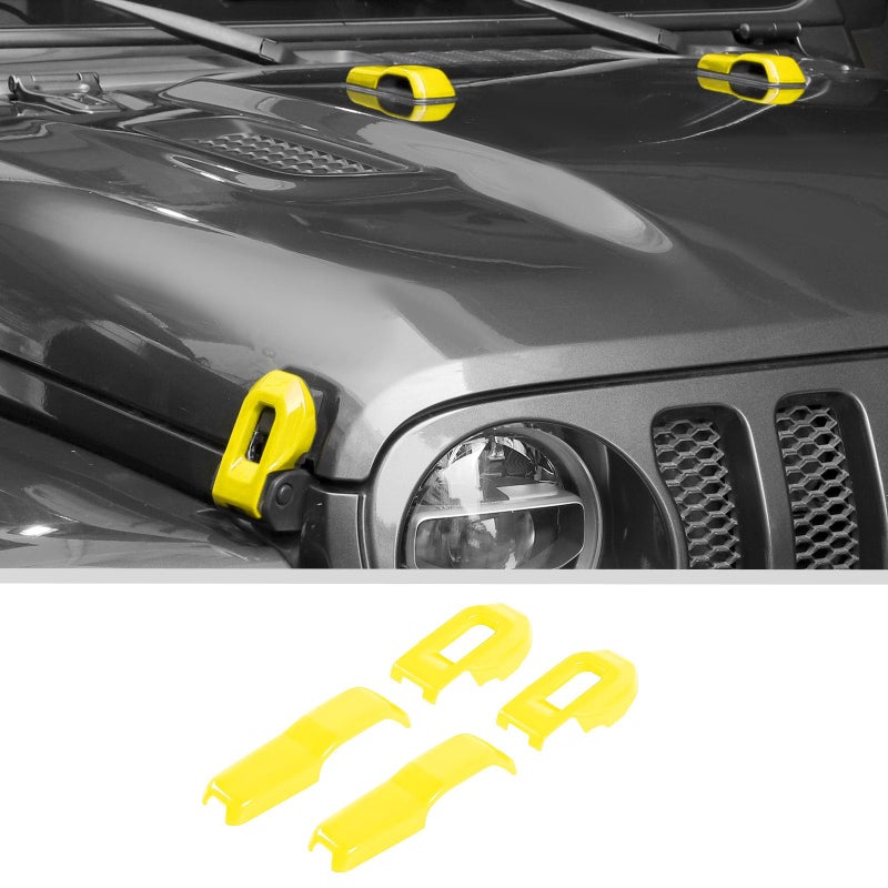 JWWY Hood Latches Decor Hood Hinge Cover Trim Fit for 20182025 Jeep Wrangler JL JLU Sports Sahara Freedom Rubicon Unlimited Gladiator JT Exterior Accessories 4pcs Yellow - Image 2