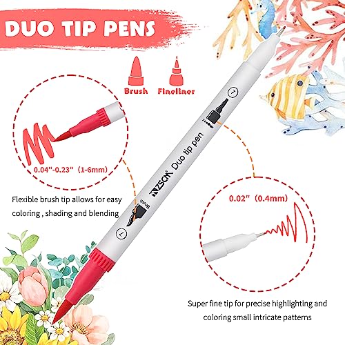 ZSCM QUALITY DECIDES THE FUTURE ZSCM Art Duo Tip Brush Markers Set, 60 Colors Fine Brush Tip Artist Drawing Pens Set with Coloring Book, for Adult Sketching Journal Planner School Supplies Gifts - Image 2