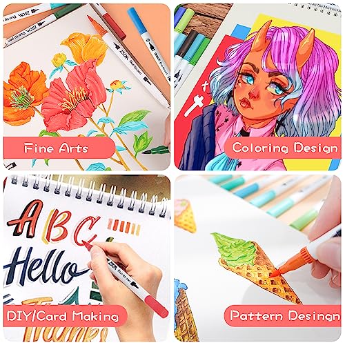 ZSCM QUALITY DECIDES THE FUTURE ZSCM Art Duo Tip Brush Markers Set, 60 Colors Fine Brush Tip Artist Drawing Pens Set with Coloring Book, for Adult Sketching Journal Planner School Supplies Gifts - Image 5