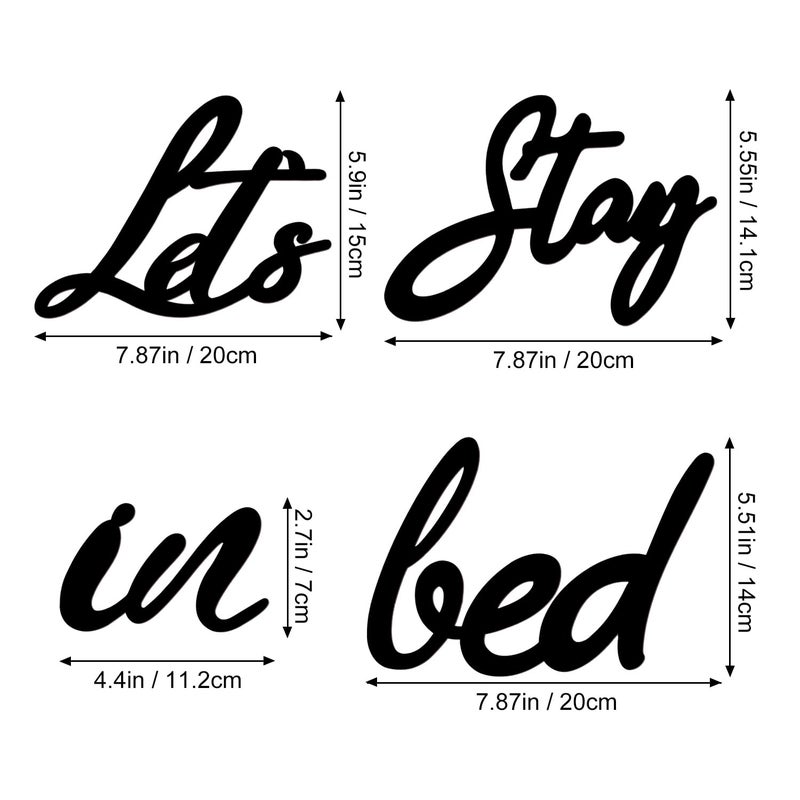 Longan Craft Let's Stay in Bed Art Deco Wooden Sign, Rustic Bedroom Wall Decor, Funny Quotes Art Sign, Valentine's Day Housewarming Gift - Image 2