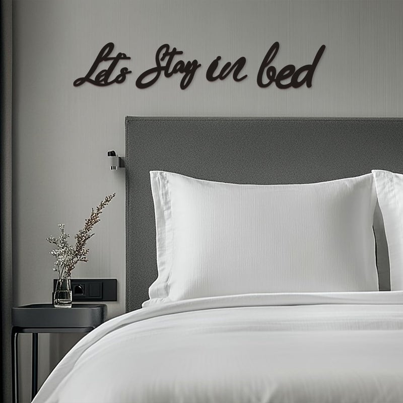 Longan Craft Let's Stay in Bed Art Deco Wooden Sign, Rustic Bedroom Wall Decor, Funny Quotes Art Sign, Valentine's Day Housewarming Gift - Image 4