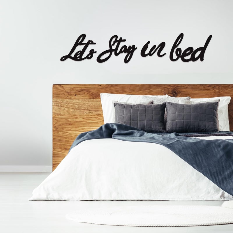 Longan Craft Let's Stay in Bed Art Deco Wooden Sign, Rustic Bedroom Wall Decor, Funny Quotes Art Sign, Valentine's Day Housewarming Gift - Image 1
