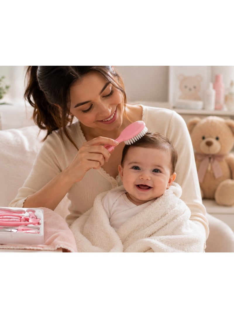 Baby Grooming Kit, 7in 1 Portable Baby Basics Kit with Storage, Newborn Baby Health Safety Care Set for Infant Toddlers Care Keep Healthy and Clean (Pink) - Image 2
