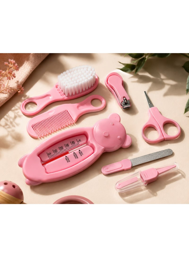 Baby Grooming Kit, 7in 1 Portable Baby Basics Kit with Storage, Newborn Baby Health Safety Care Set for Infant Toddlers Care Keep Healthy and Clean (Pink) - Image 1