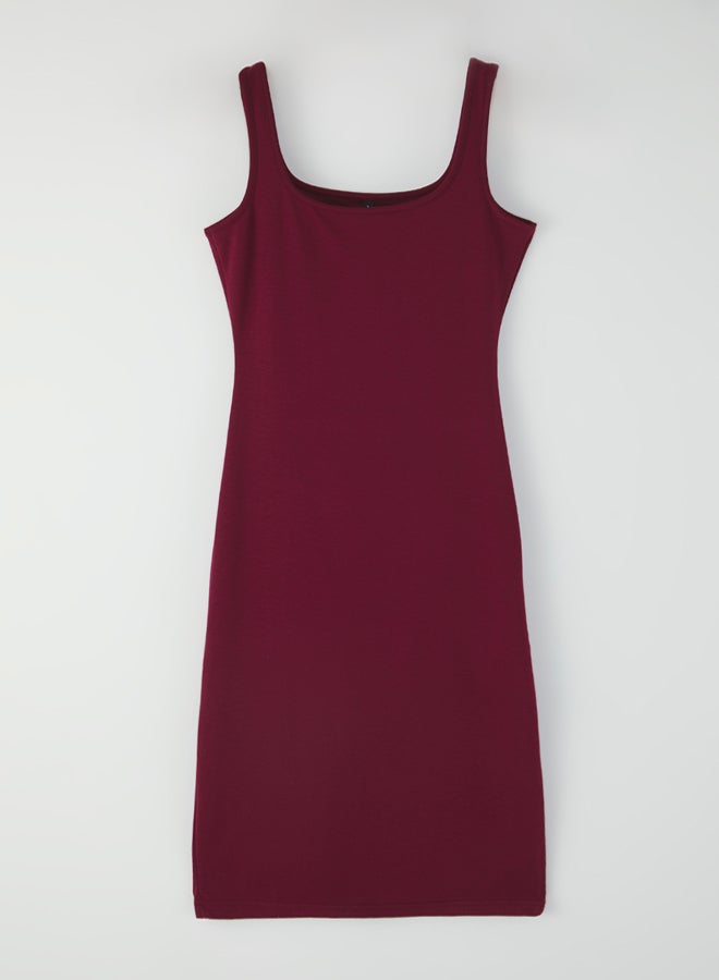 trendyol Maroon Midi Bodycone/Body Fitted Knitted Dress - Image 5