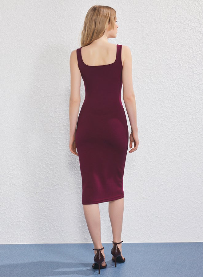 trendyol Maroon Midi Bodycone/Body Fitted Knitted Dress - Image 4