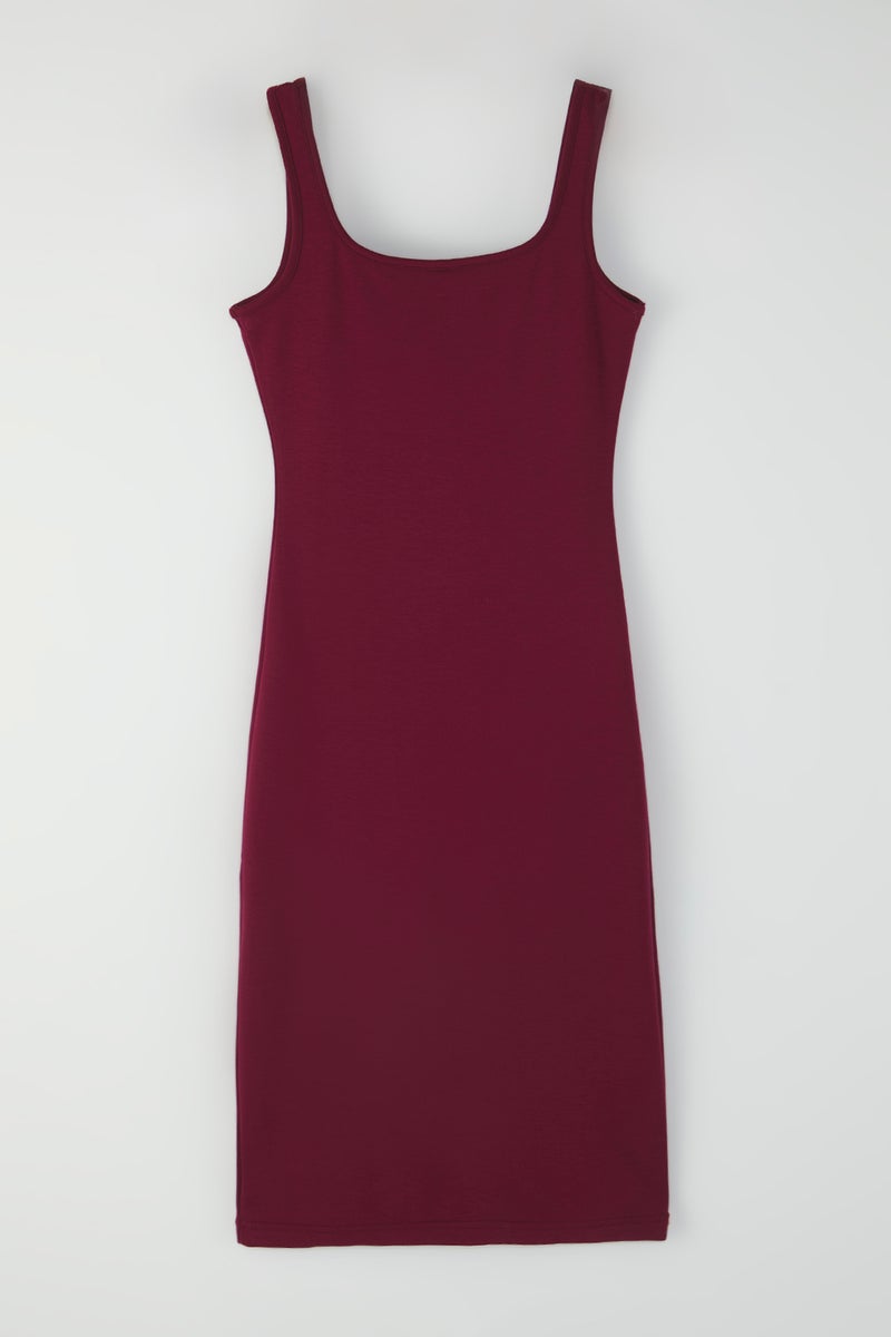 trendyol Maroon Midi Bodycone/Body Fitted Knitted Dress - Image 5
