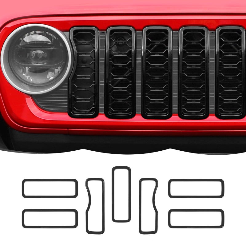 Front Grille Inserts Grill Decoration Exterior Accessories Compatible with Jeep Wrangler JL JLU Gladiator JT 2024Black