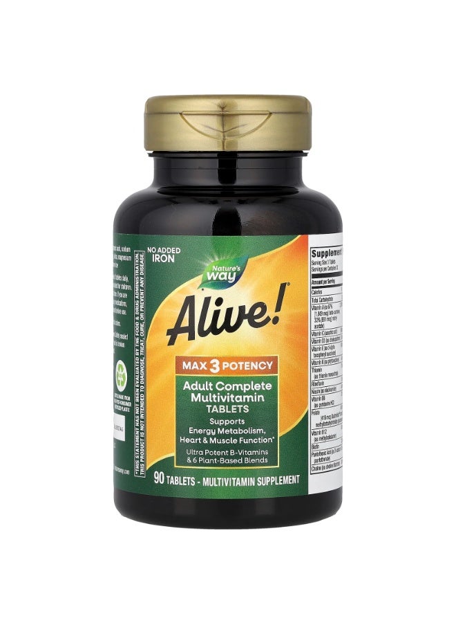 Nature's Way, Alive!® Max3 Potency, Adult Complete Multivitamin, With Iron, 90 Tablets